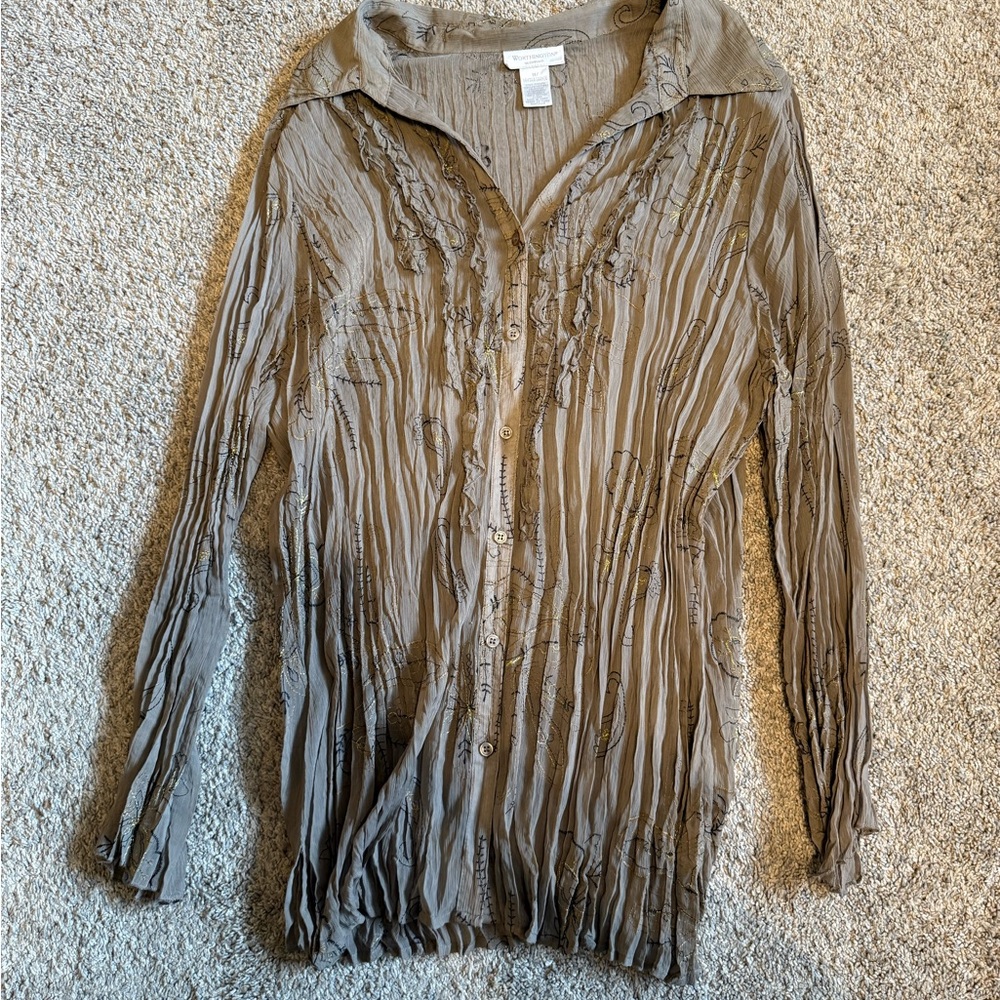 Worthington Taupe Crinkled Blouse
